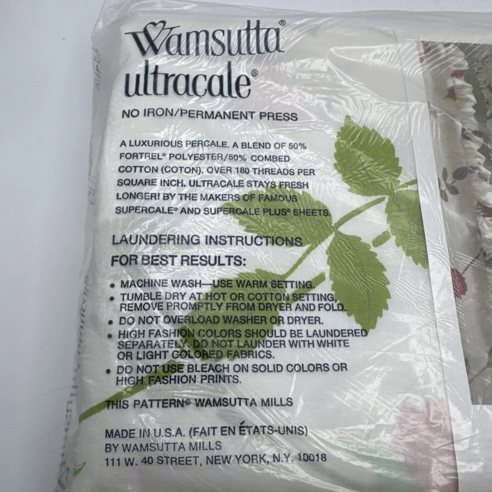 Wamsutta Christian Dior Rose QUEEN Flat Sheet Vtg 70s Floral‎ Print USA Percale